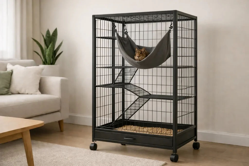 Cage pour octodon avec roulettes | Spacieuse et pratique