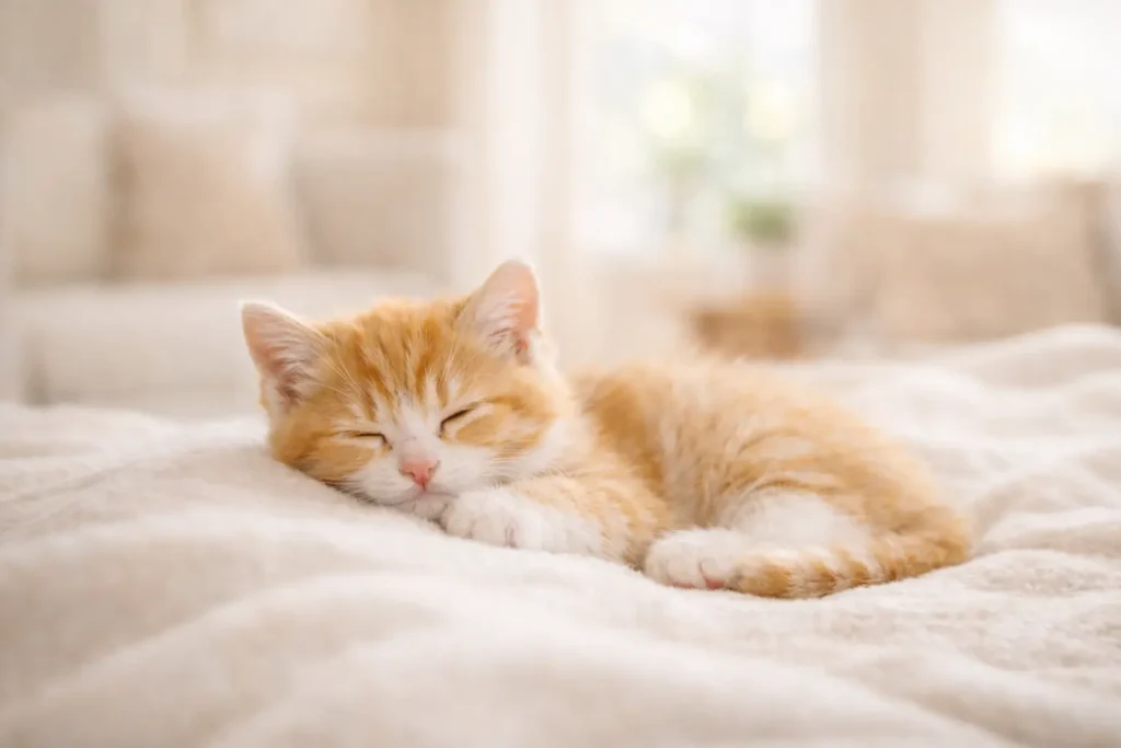Chaton reposant paisiblement dans un intérieur lumineux