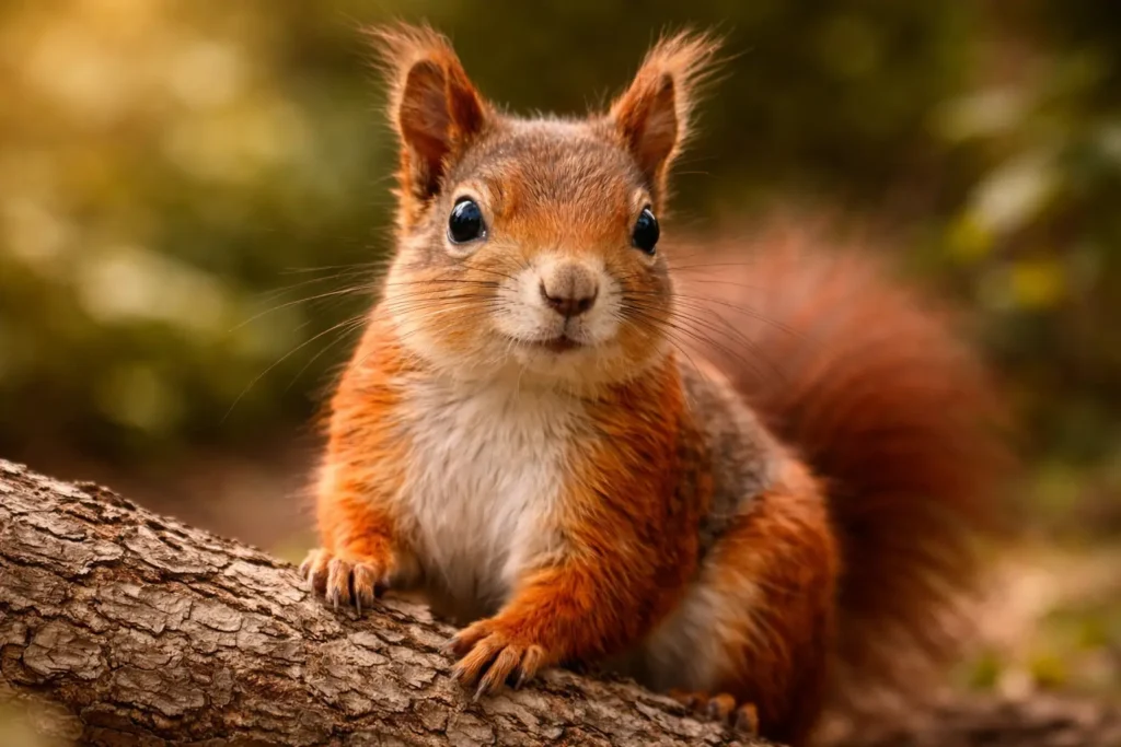 Portrait détaillé d’un écureuil roux sur une branche avec un pelage bien visible.