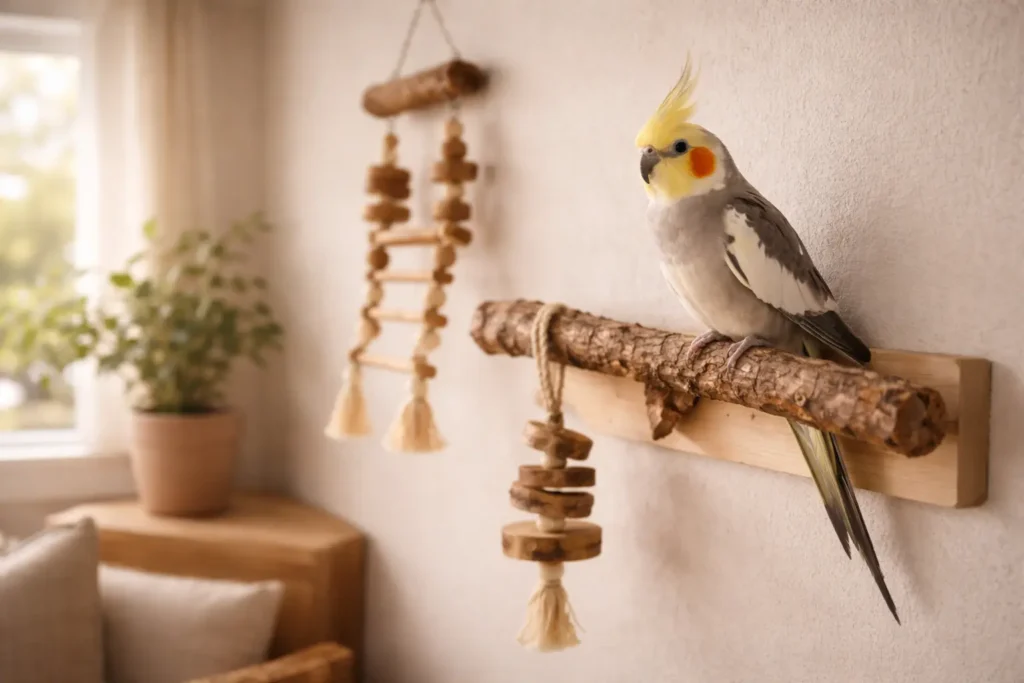 Photographie réaliste d’une calopsitte en sortie libre