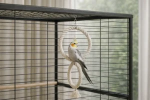 Double Anneau pour Calopsitte – Jouet Suspendu en Coton