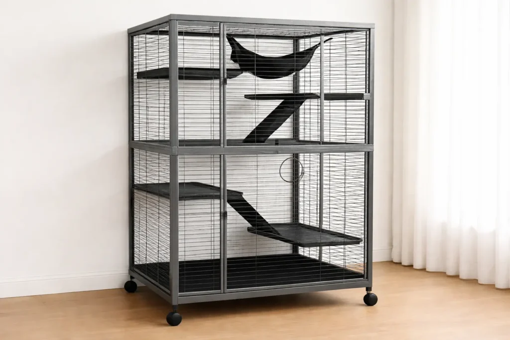 Cage Furet à 4 Niveaux – Spacieuse, Mobile et Fonctionnelle