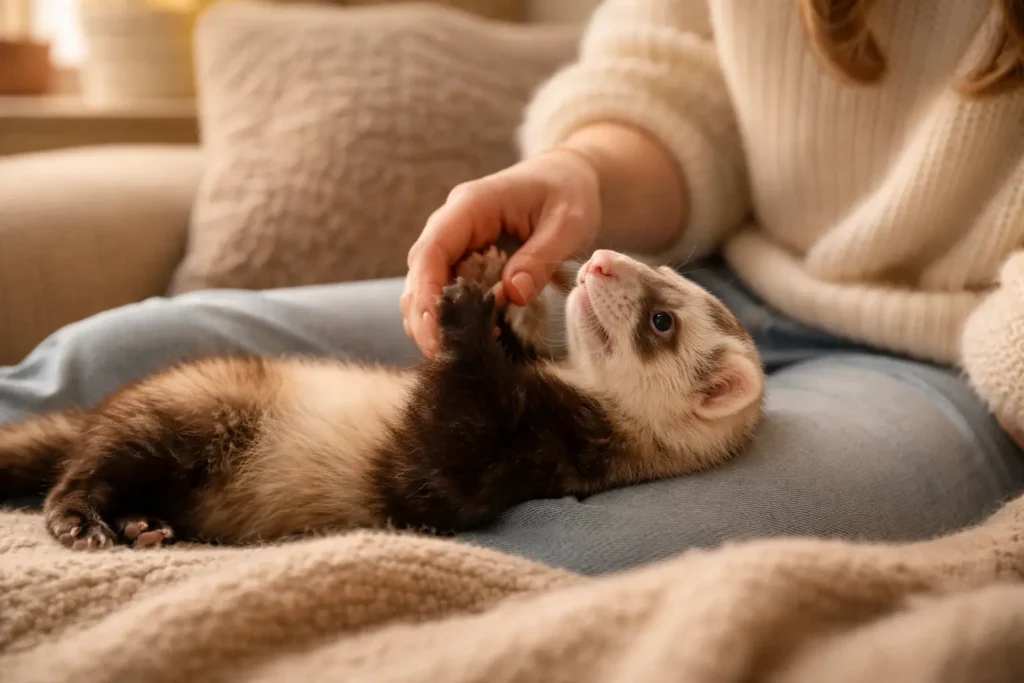 furet affectueux interaction avec humain comportement furet