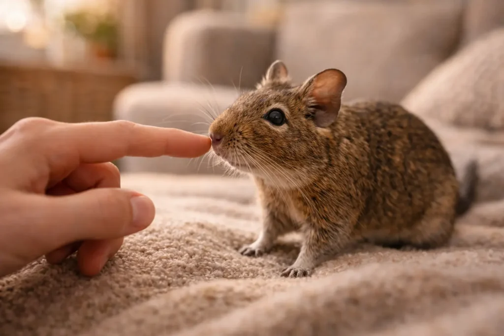 octodon affectueux interaction avec humain comportement degu