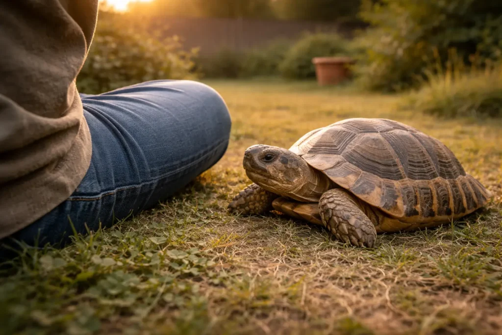 relation apaisée tortue terrestre humain environnement calme tortue