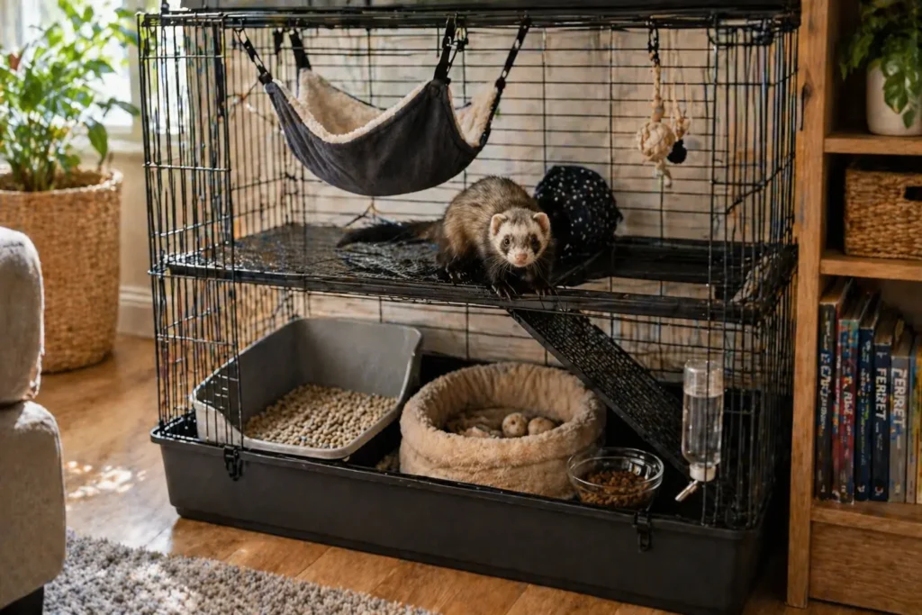 preparer arrivee furet cage amenagee accessoires environnement