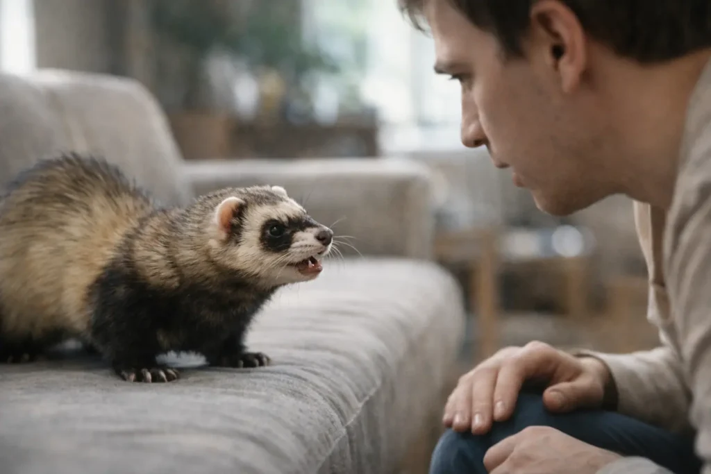 furet qui mord interaction humain incompréhension comportement