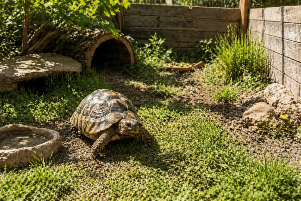 tortue terrestre environnement naturel enclos jardin soleil