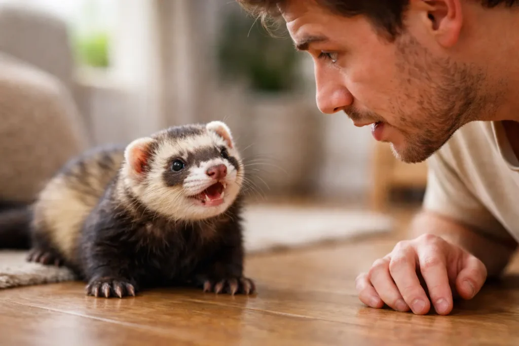 furet mord jeu ou agressif interaction humain doute
