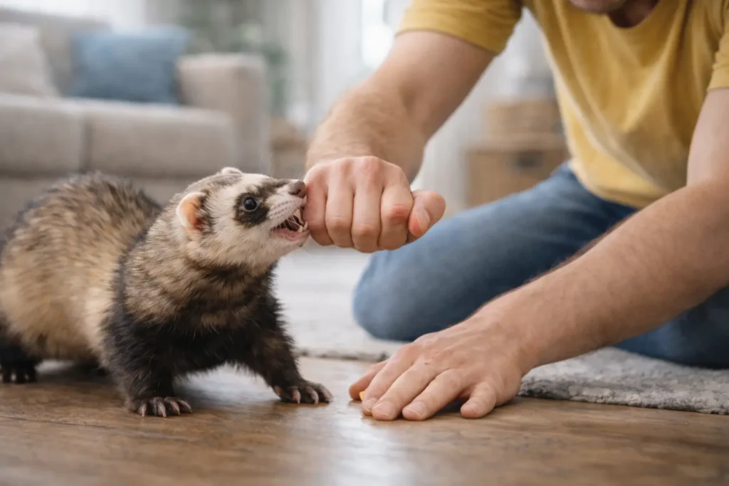 comportement furet jeu ou morsure interaction humain analyse