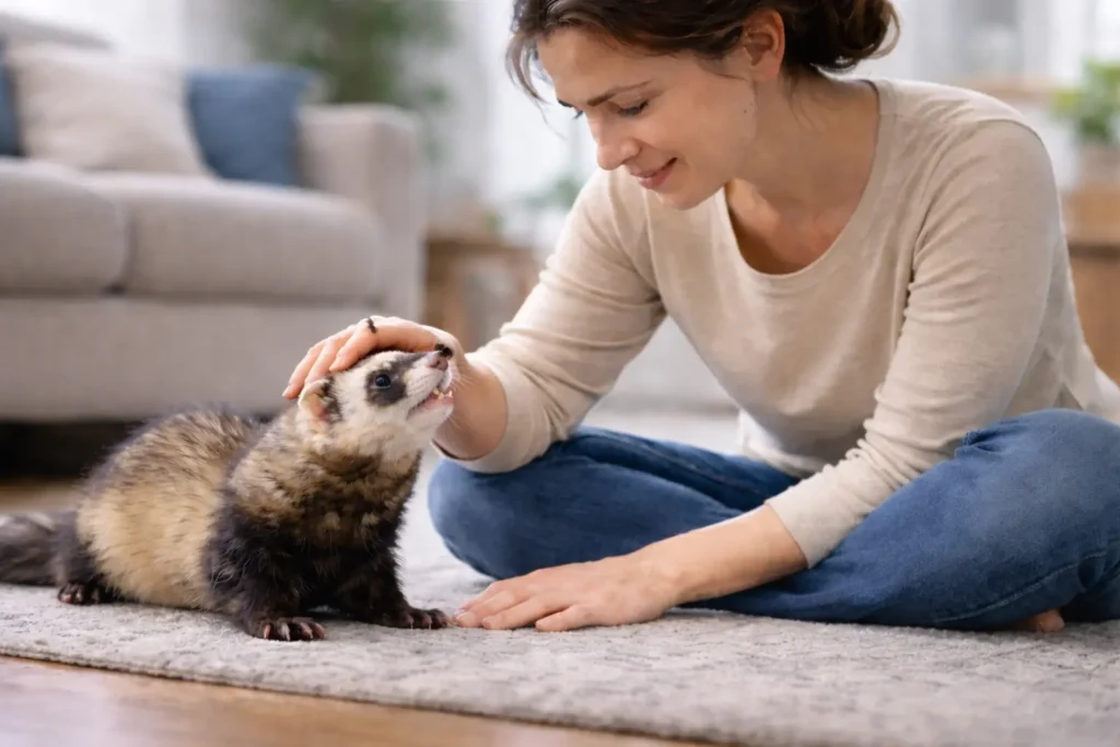 relation calme furet humain comportement apaisé interaction