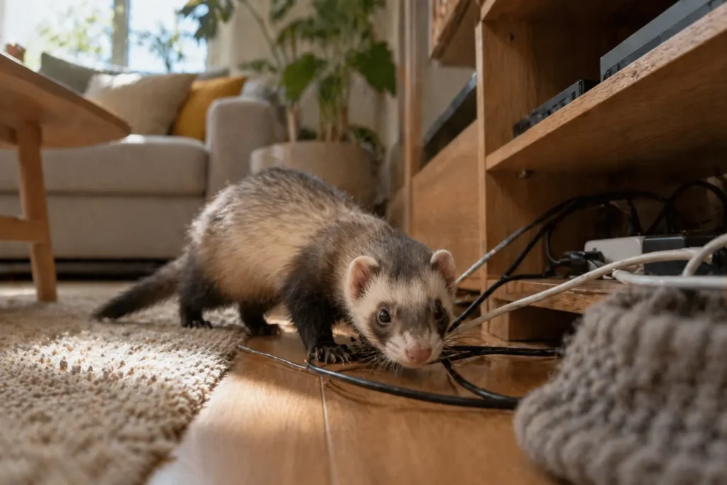 furet comportement exploration maison environnement domestique