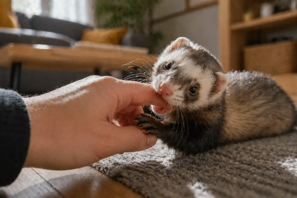 comportement du furet interaction humain jeu curiosite