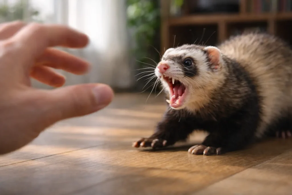 erreur manipulation furet main retrait brusque comportement morsure