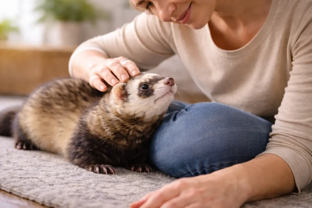 relation apaisée furet humain confiance comportement calme