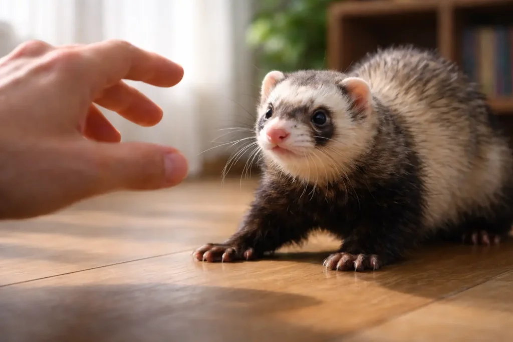 furet peur main comportement defensif interaction humain