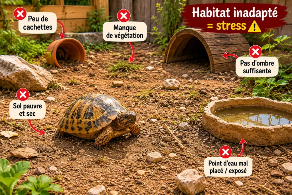 habitat inadapté tortue terrestre stress
