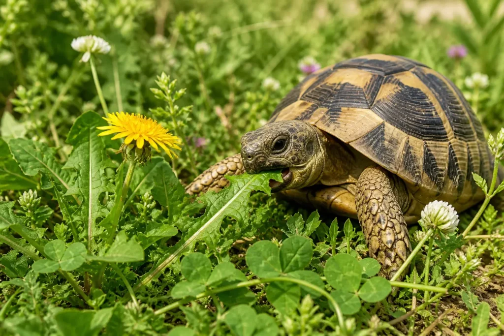 tortue terrestre alimentation naturelle plantes sauvages