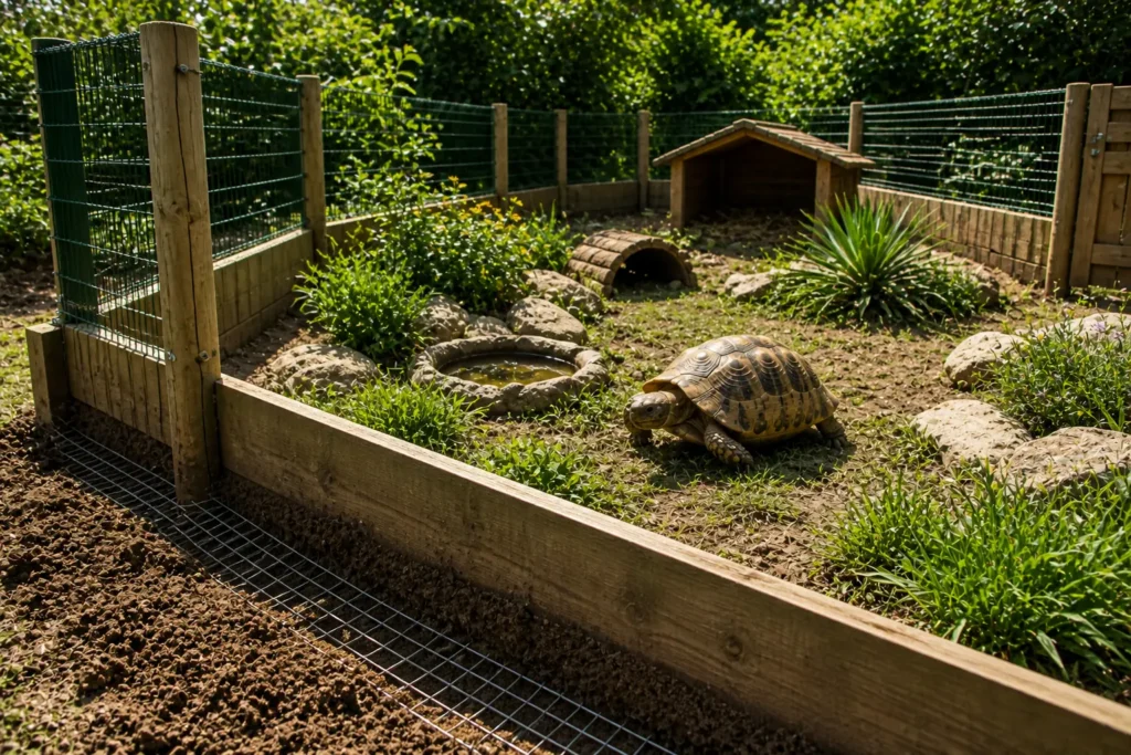 enclos tortue terrestre sécurisé grillage enterré