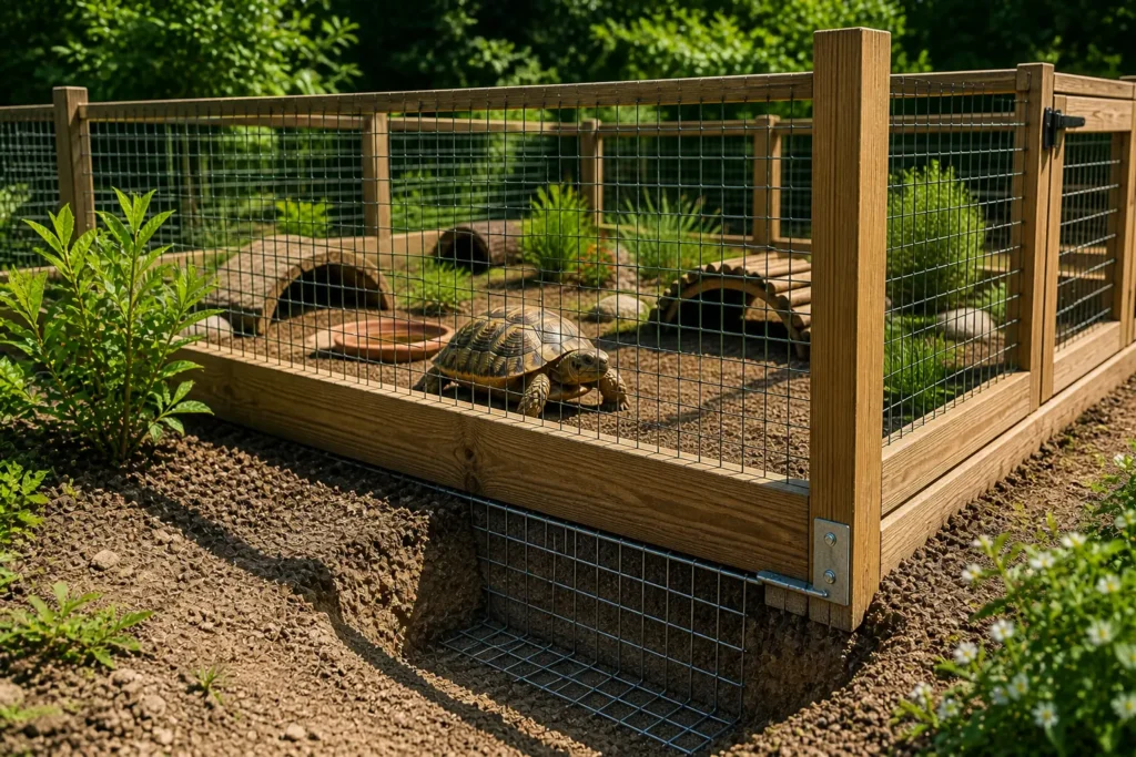 cloture enclos tortue terrestre securisee grillage enterre