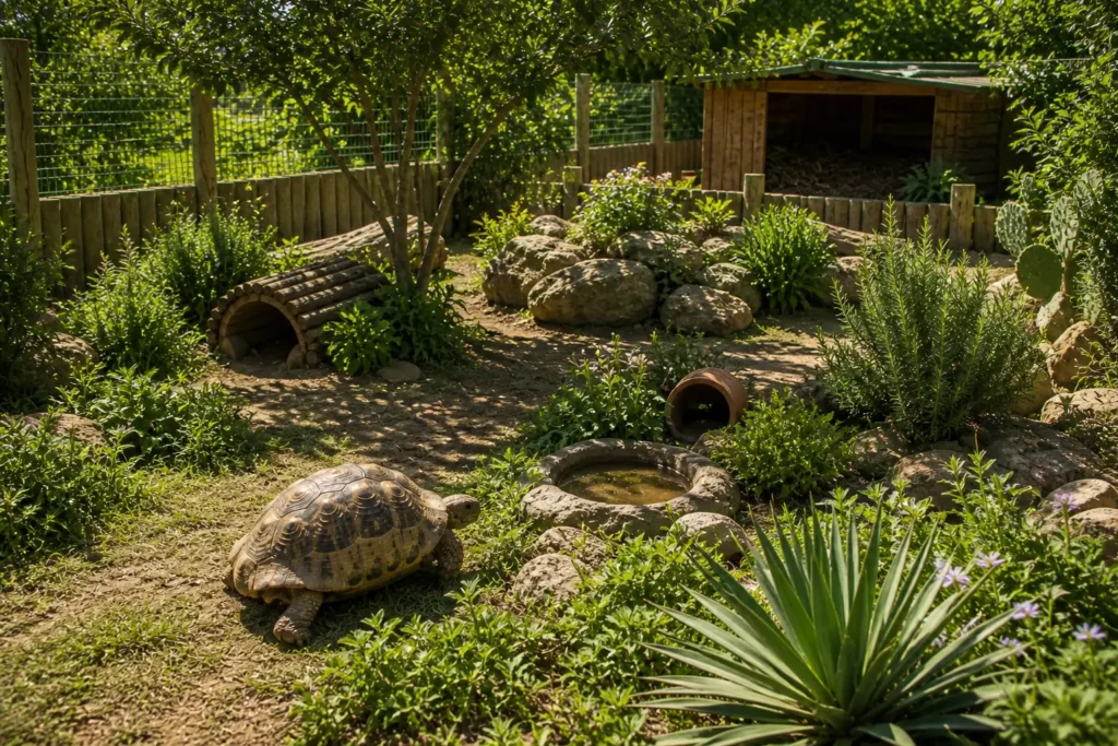 aménagement enclos tortue terrestre naturel plantes