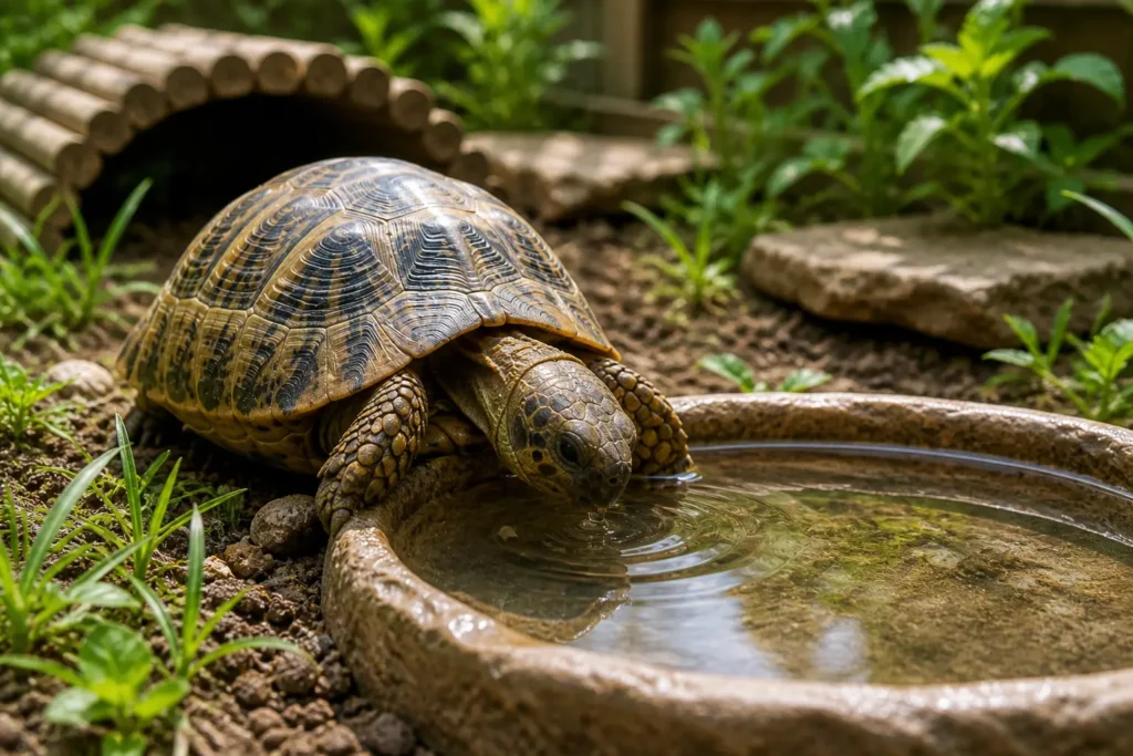 tortue terrestre boire eau propre hydratation