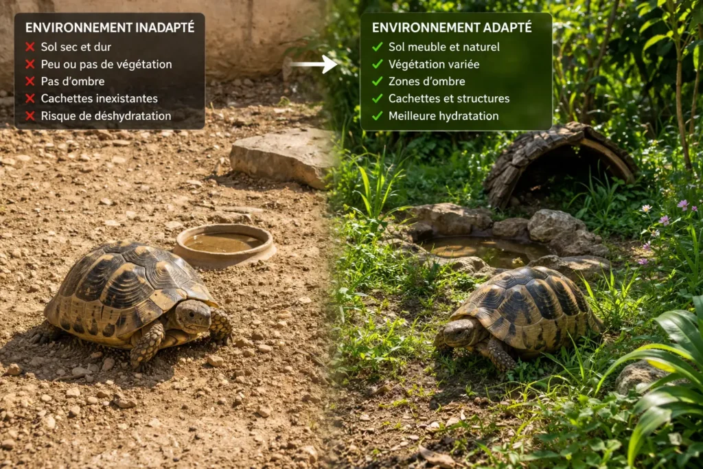 tortue terrestre environnement inadapté comparaison habitat