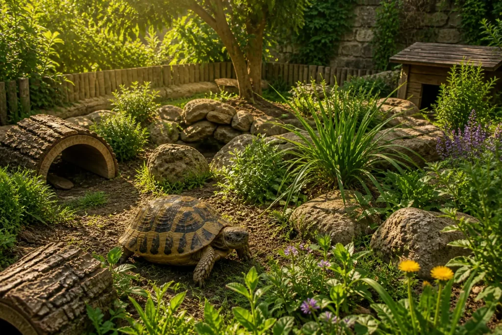 amenagement enclos tortue terrestre stimulation environnement