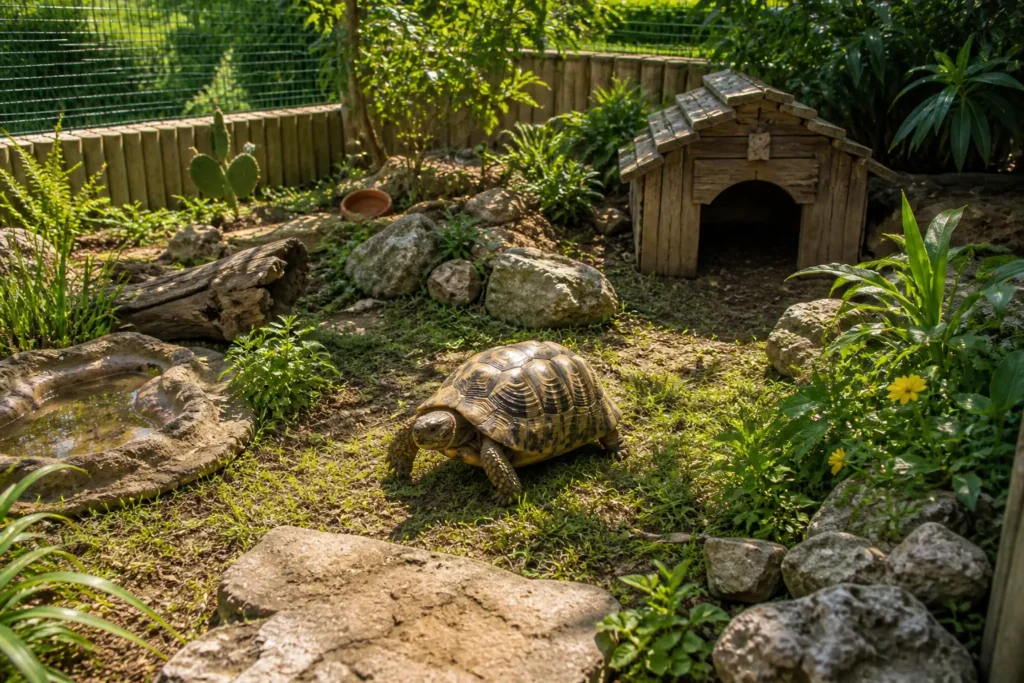 enclos tortue terrestre extérieur aménagé