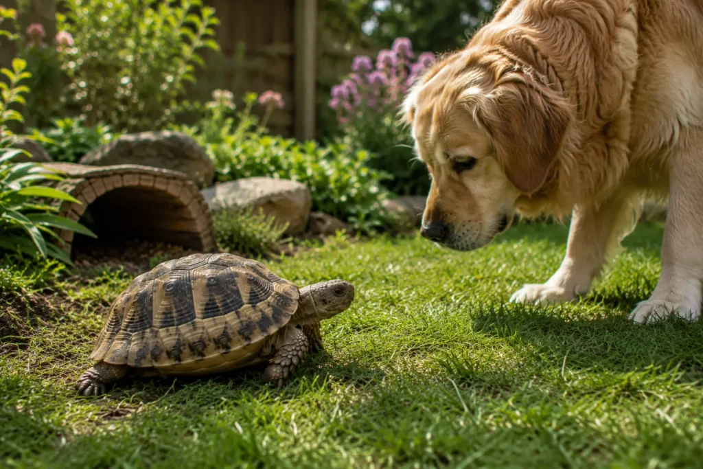 chien et tortue terrestre risque prédateur