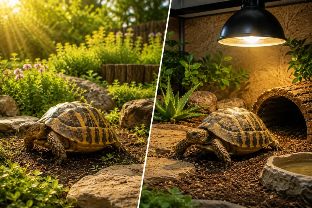 tortue terrestre soleil ou lampe uvb