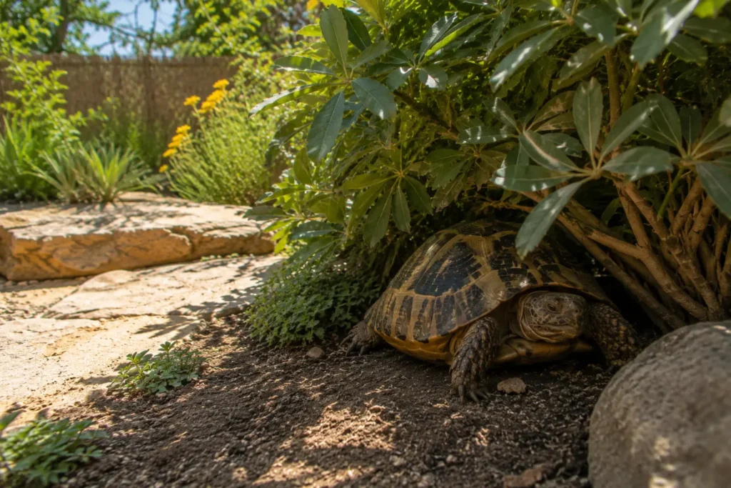 tortue terrestre recherche ombre chaleur