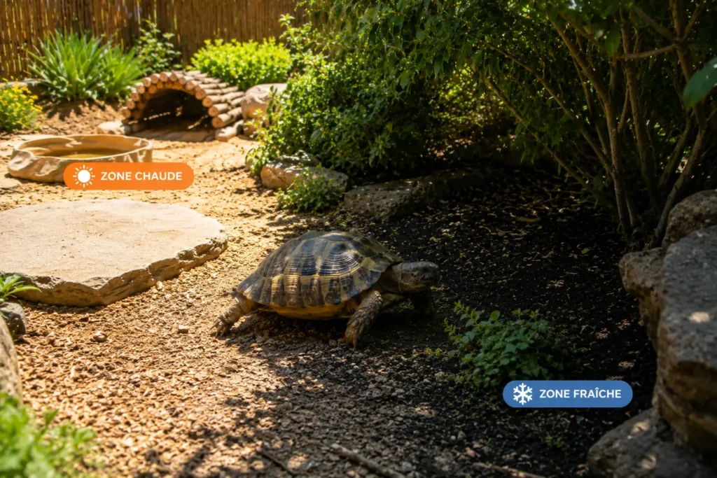 zone chaude et zone fraîche tortue terrestre