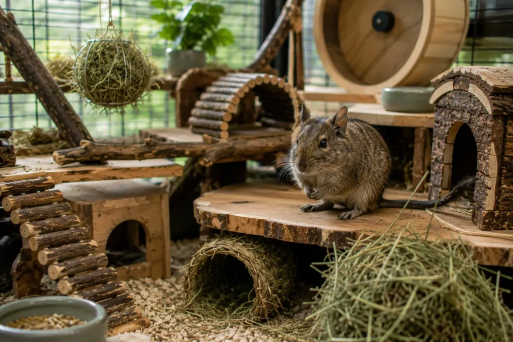 Octodon heureux dans un habitat spacieux et confortable