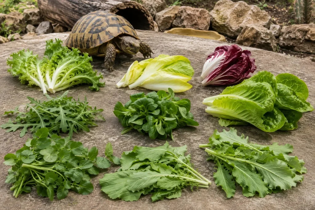 Endive, scarole, radicchio et légumes adaptés à une tortue terrestre
