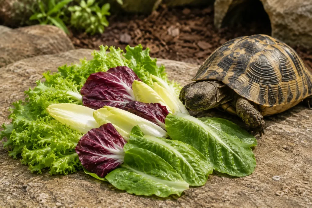 Légumes frais lavés et préparés pour une tortue terrestre