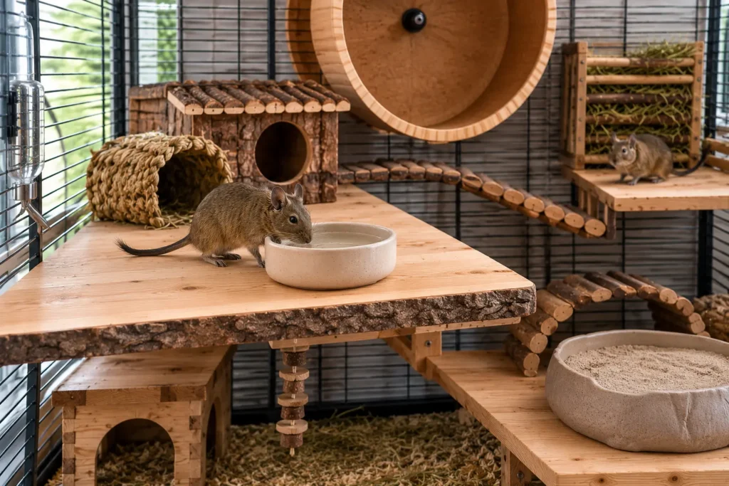 Bon emplacement d’une gamelle d’eau dans une cage d’octodon