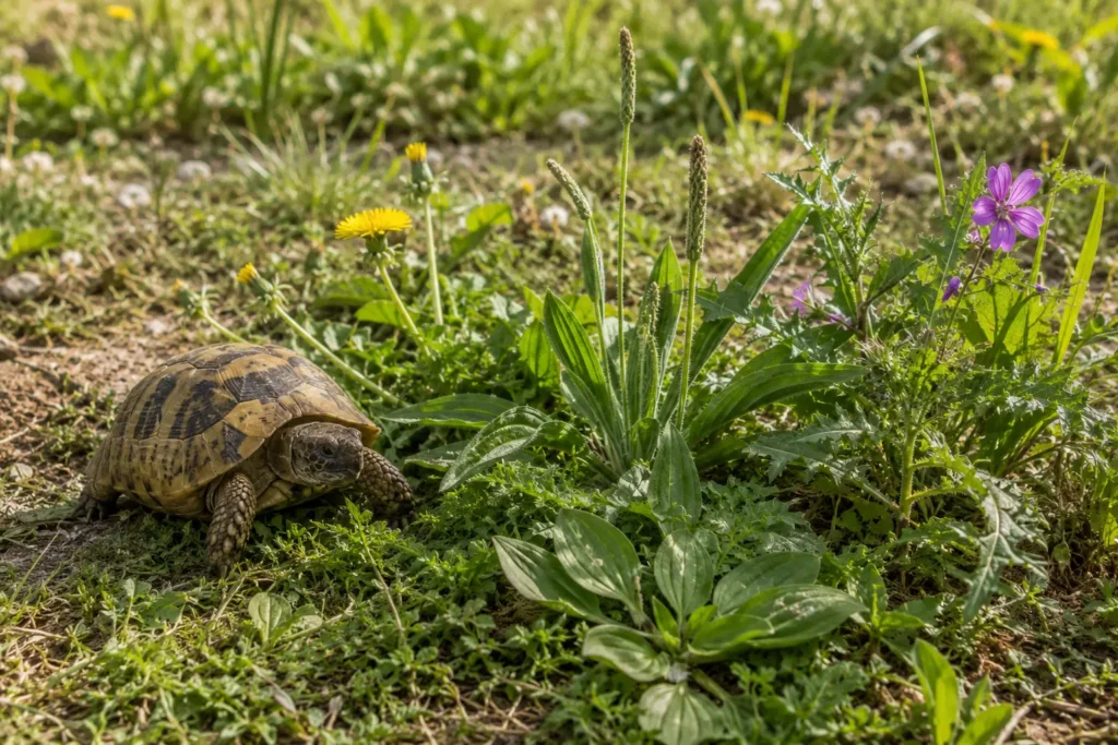 Pissenlit, plantain, mauve et laiteron pour tortue terrestre