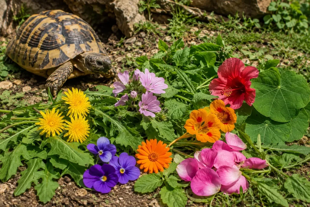 Pissenlit, mauve, hibiscus et autres fleurs comestibles pour tortue terrestre