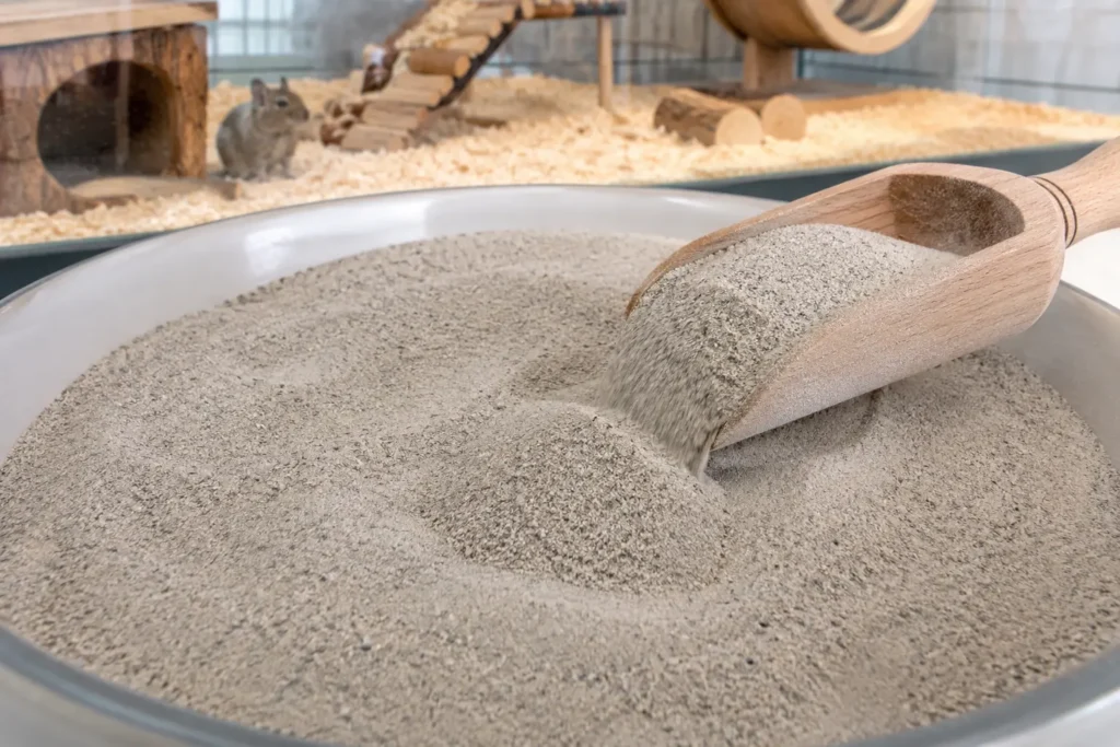 Texture fine et sèche d’un sable de bain adapté à l’octodon
