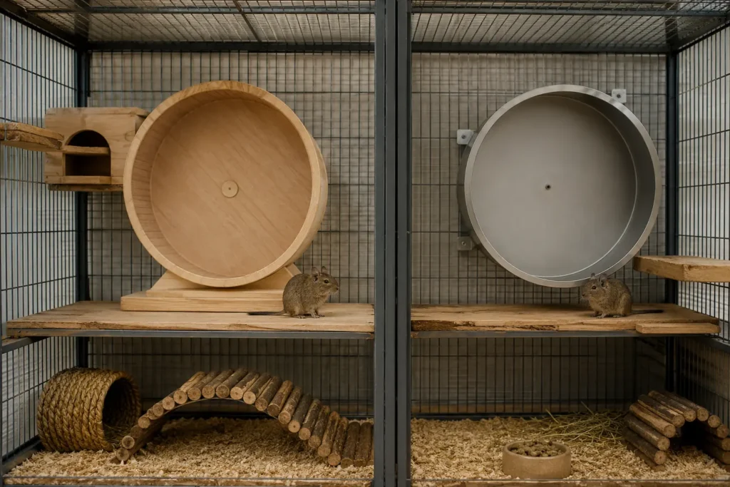 Comparaison entre roue sur pied et roue fixée aux barreaux