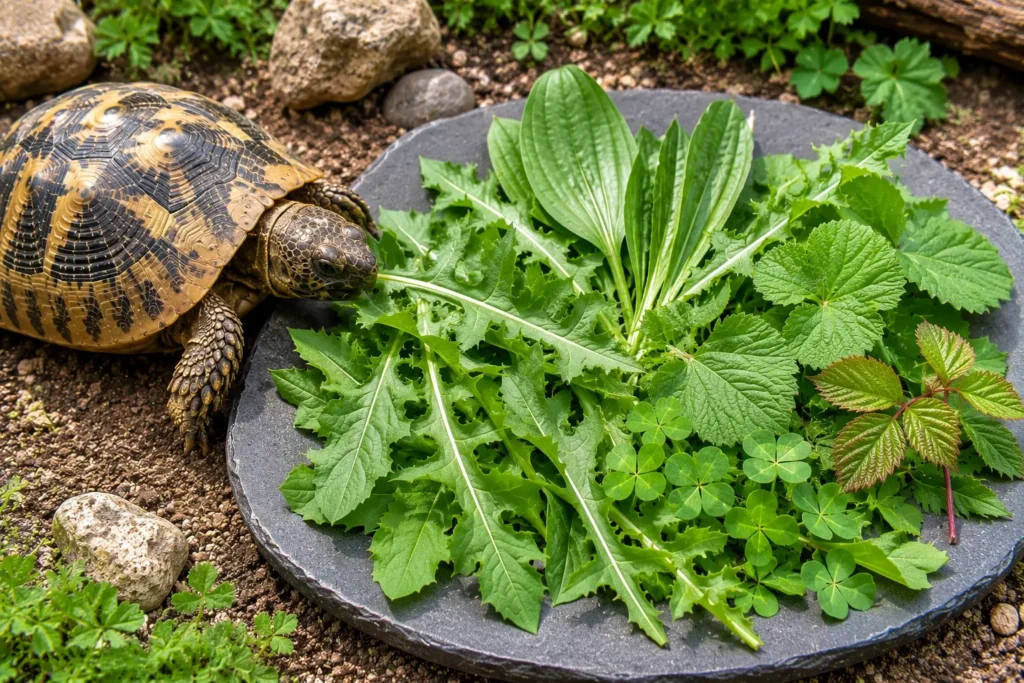 Mélange varié de plantes sauvages comestibles pour tortue terrestre