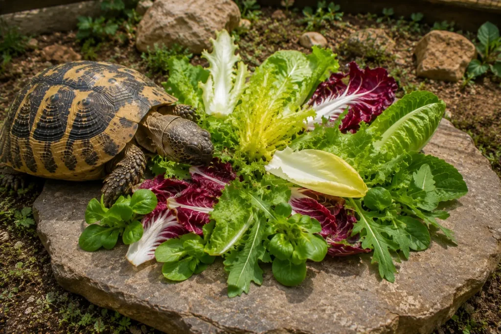 Repas varié de légumes-feuilles pour tortue terrestre