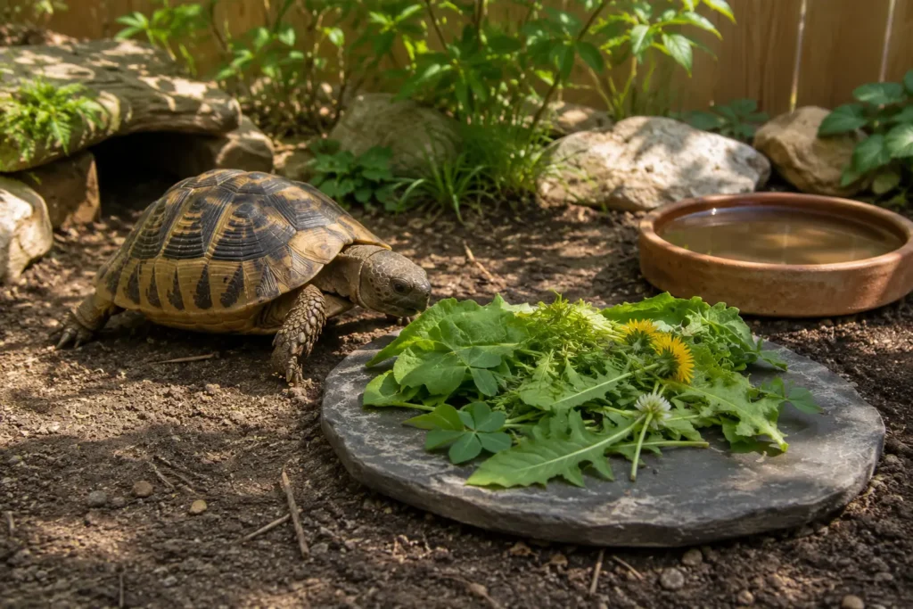 Espace de repas propre et accessible pour une tortue terrestre