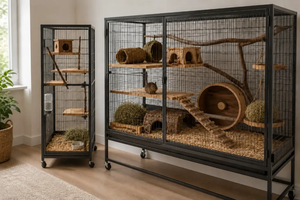 Comparaison entre une cage étroite et une cage équilibrée pour octodon