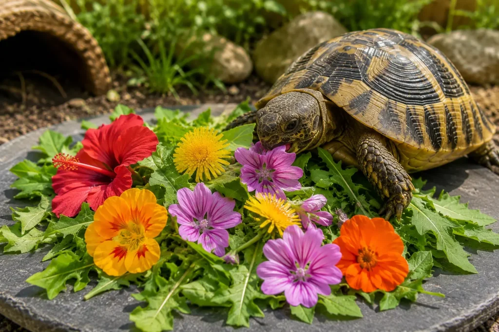 Fleurs comestibles adaptées à une tortue terrestre