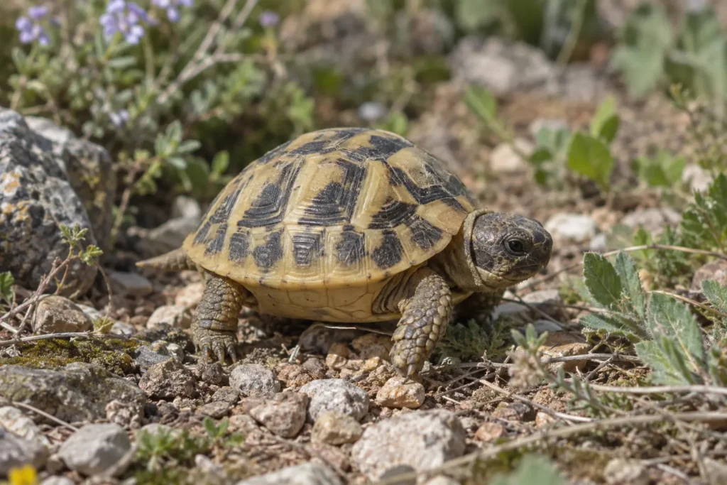 Jeune tortue d’Hermann dont le sexe est difficile à déterminer